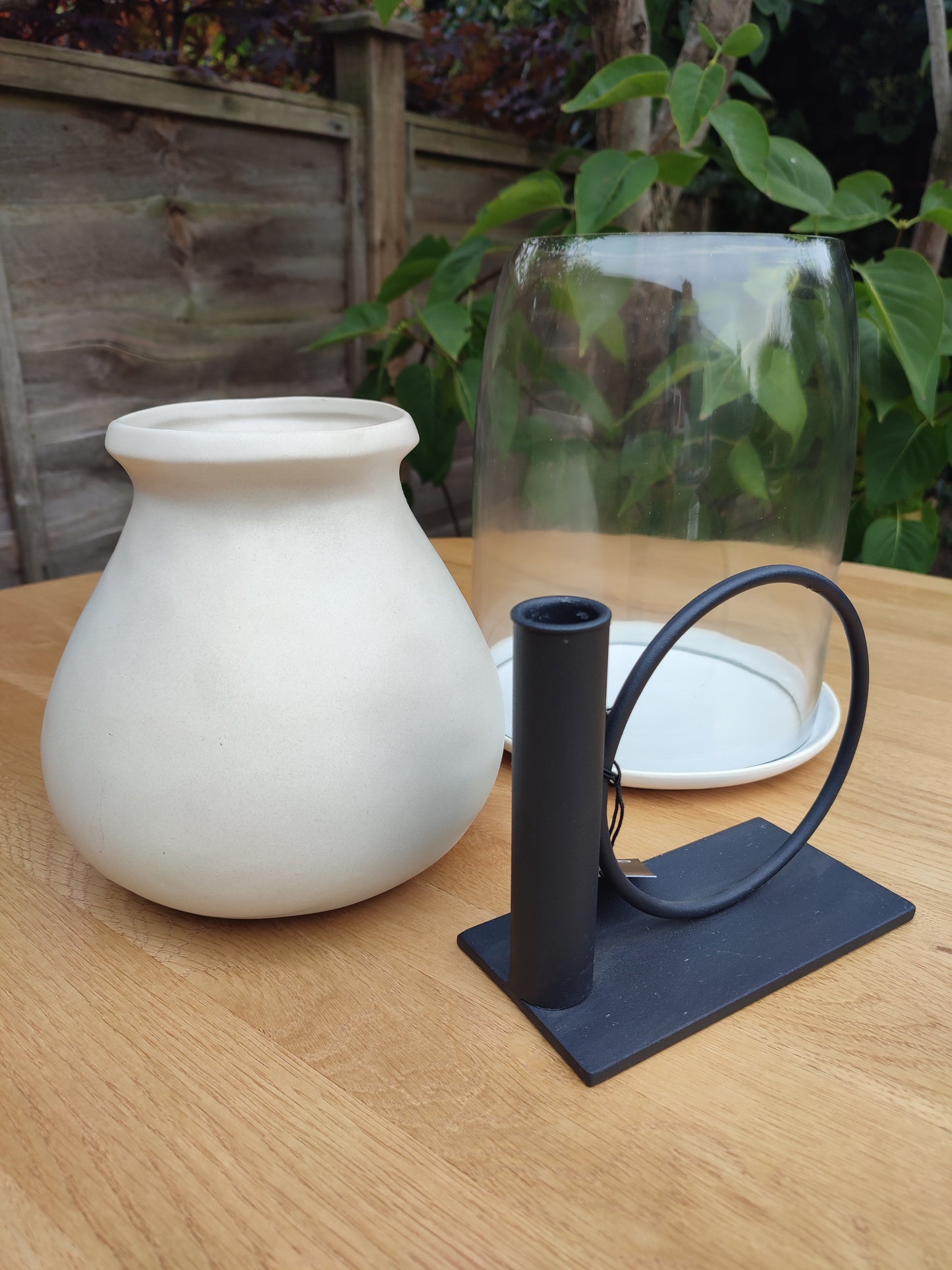 White Vase, Candle Holder and Candle Glass Dome