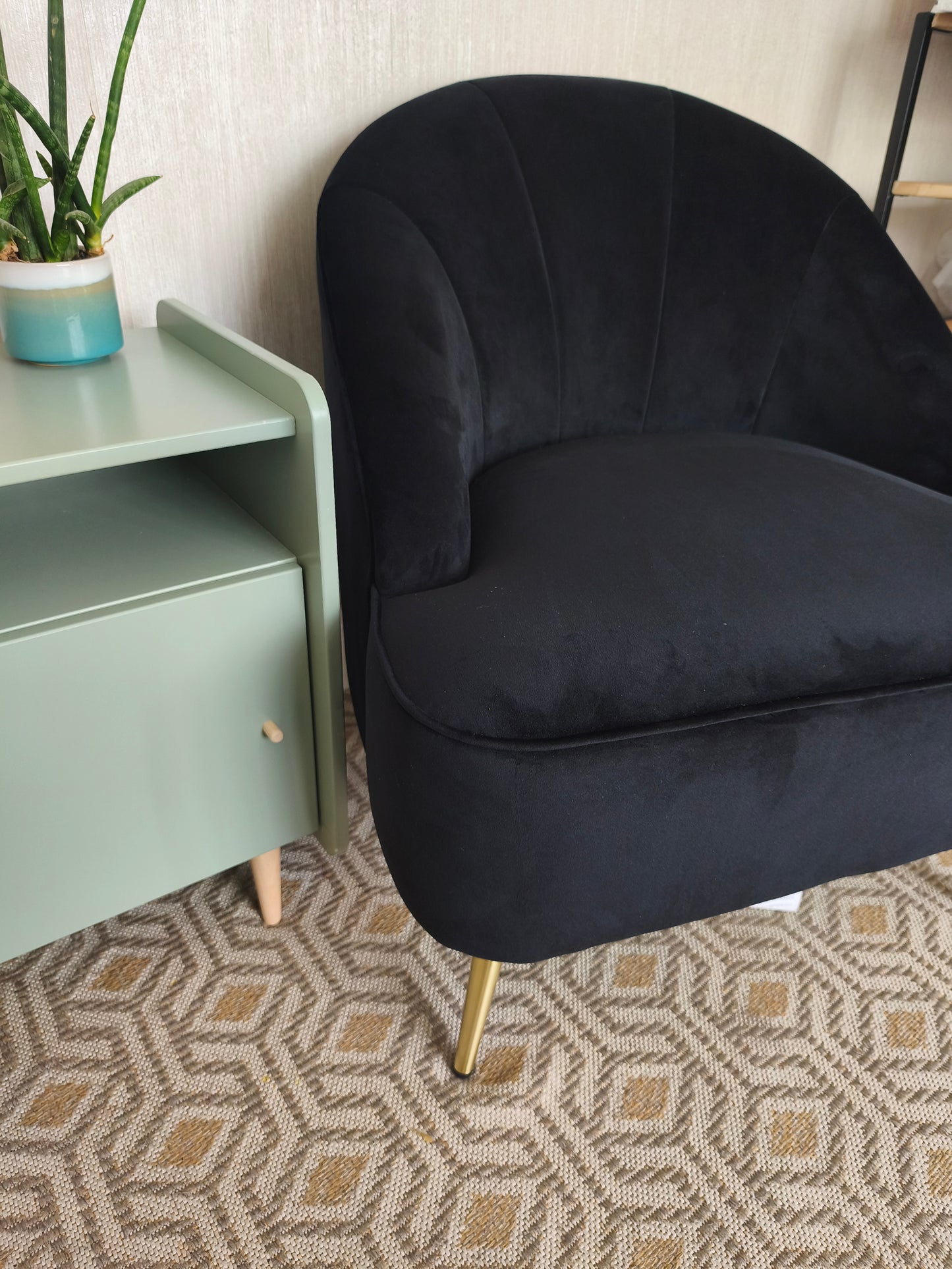 Navy Velvet Accent Chair with golden legs