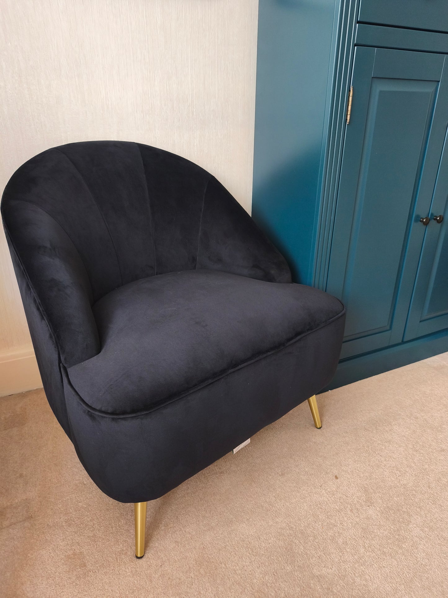 Navy Velvet Accent Chair with golden legs