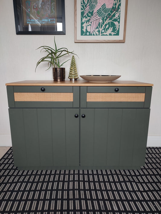 Country Style Pine 2 door 2 drawer sideboard in green/sage