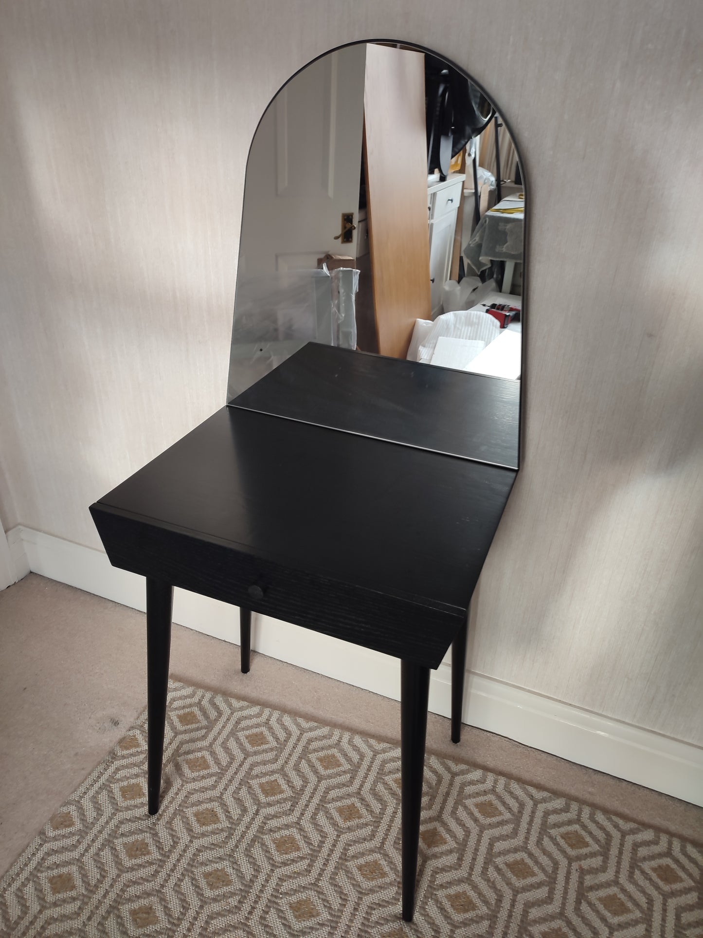 Black Scandi Style Dressing Table with Mirror