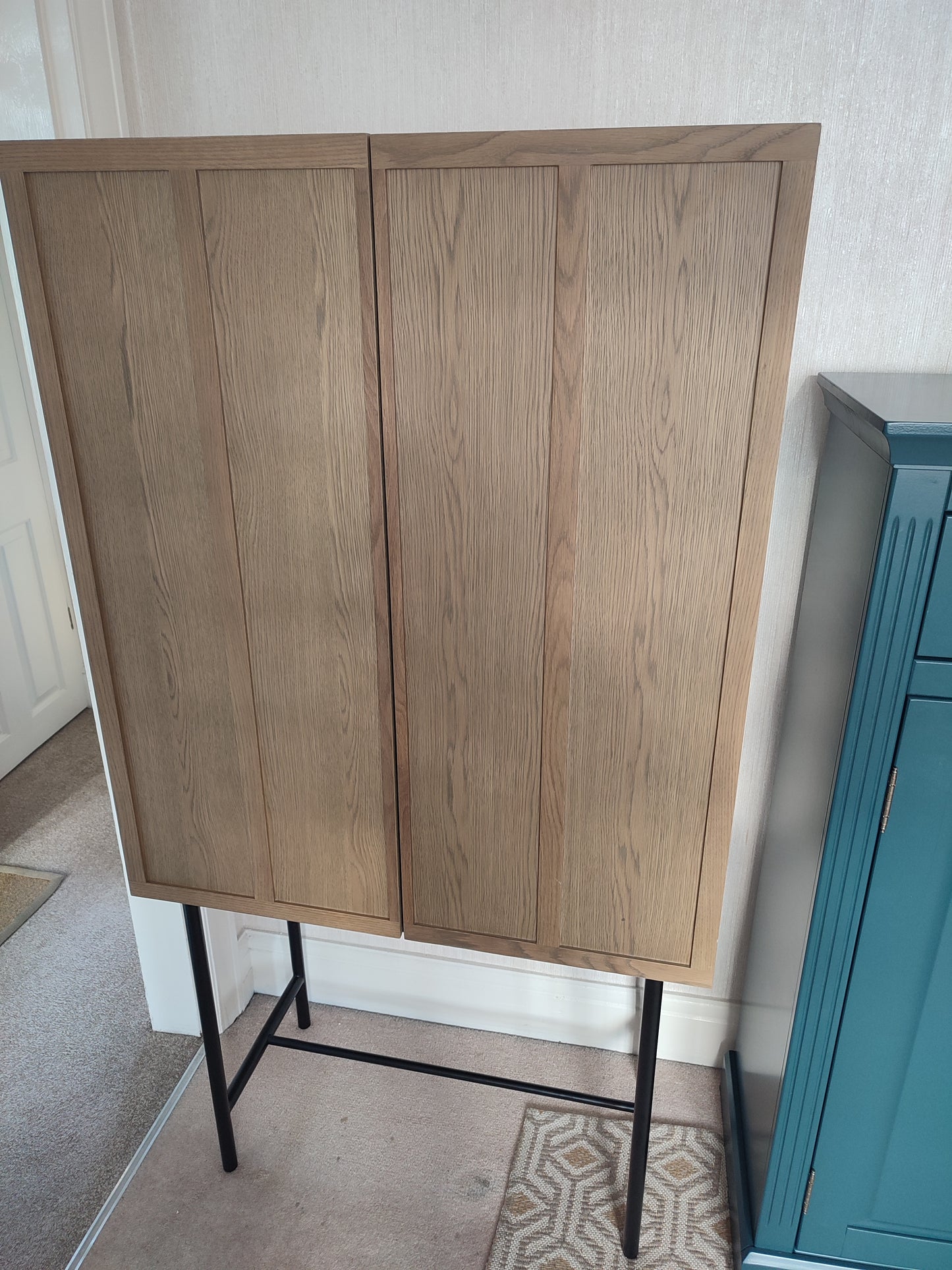 2 Door Panelled Wood Drinks Cabinet - Sideboard in light wood