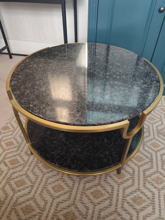 Weston Coffee Table in Black Granite and Gold Frame