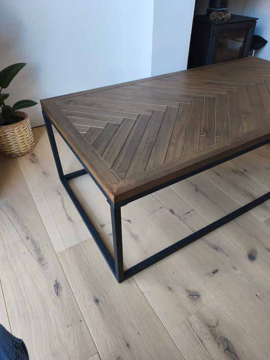 Herringbone Style Pine Parquet Coffee Table