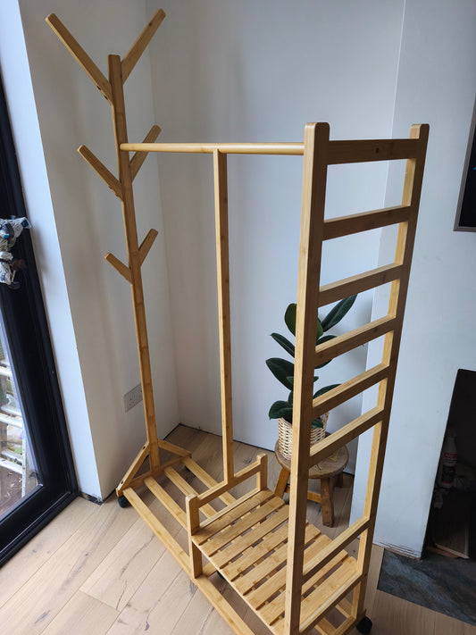 Bamboo Coat Rack Unit with shelf