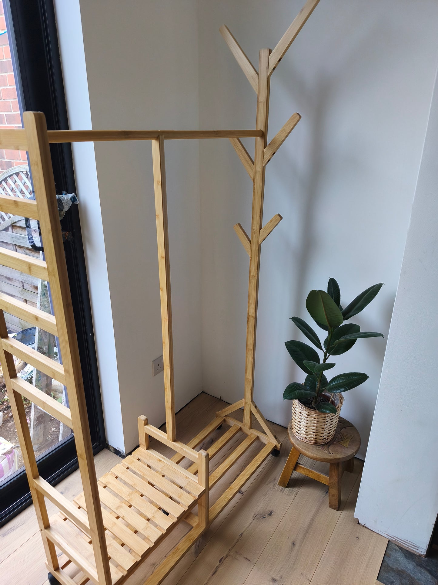 Bamboo Coat Rack Unit with shelf