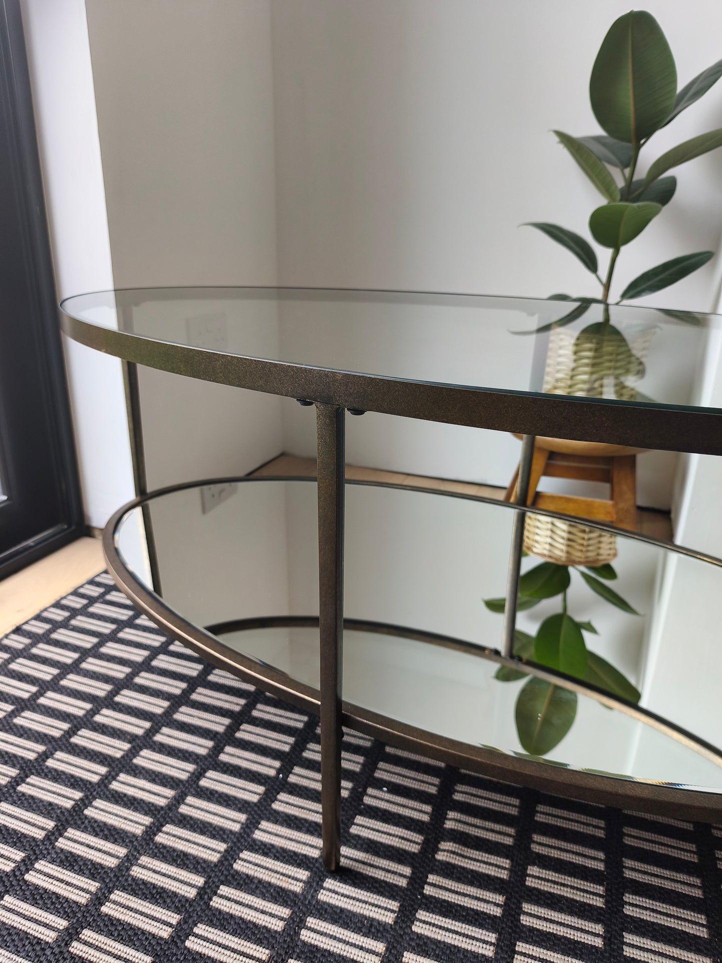 Oval Glass Coffee Table in bronze frame