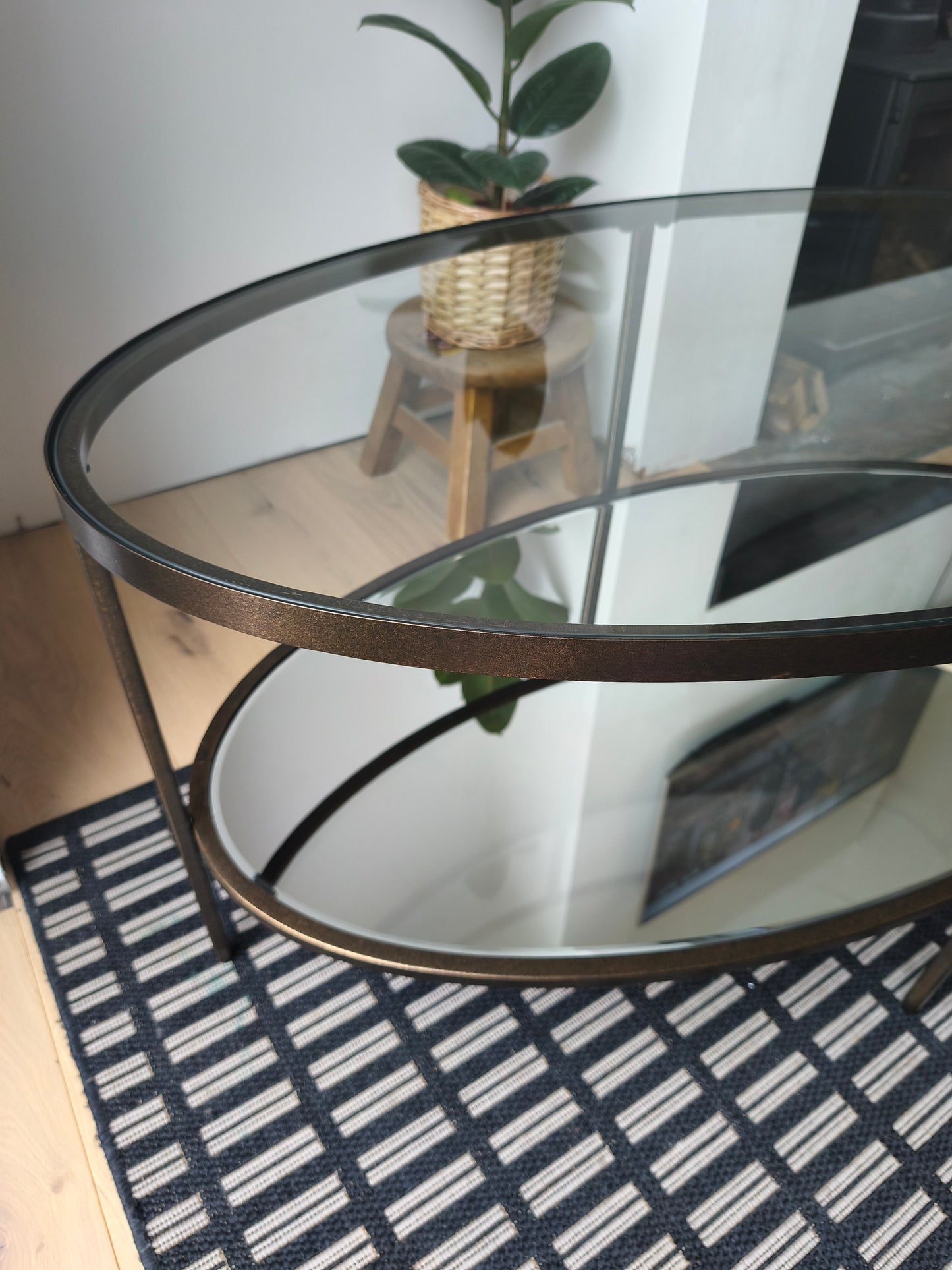 Oval Glass Coffee Table in bronze frame