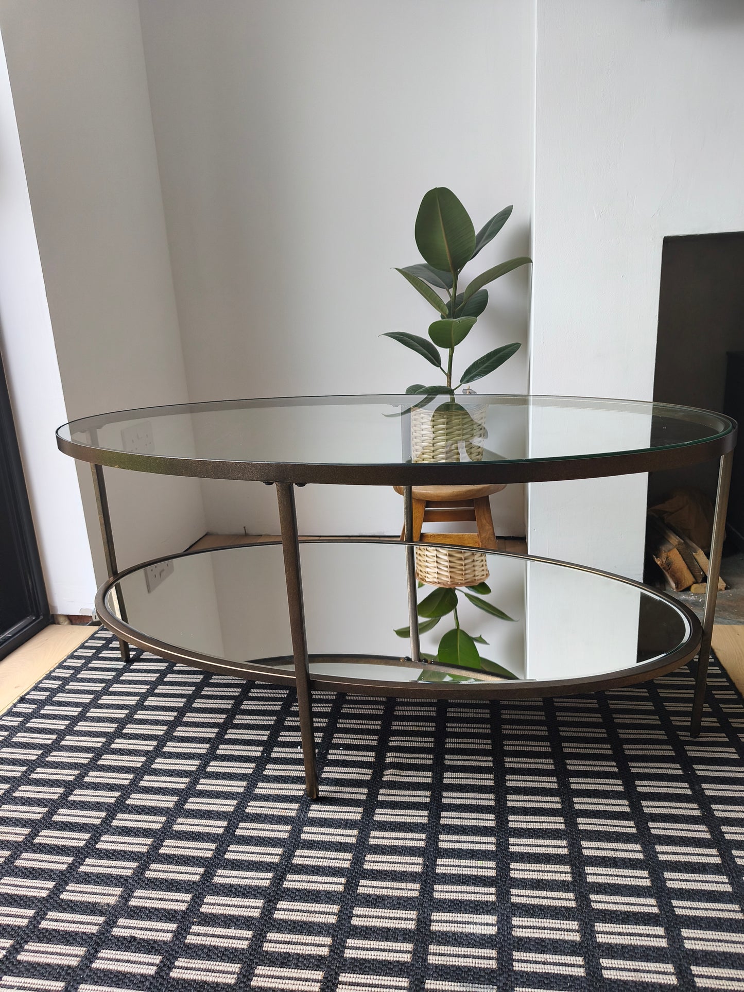 Oval Glass Coffee Table in bronze frame