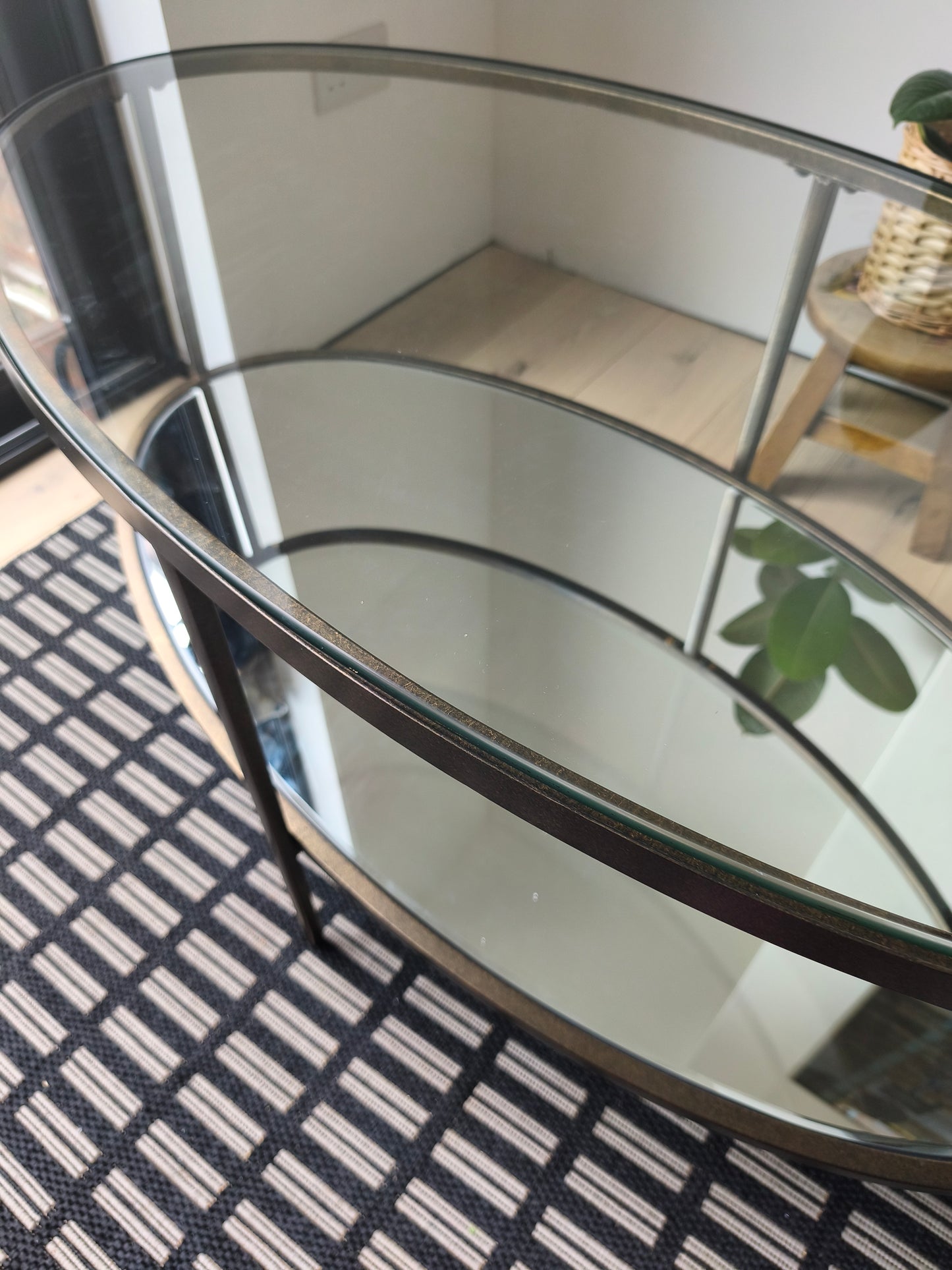 Oval Glass Coffee Table in bronze frame