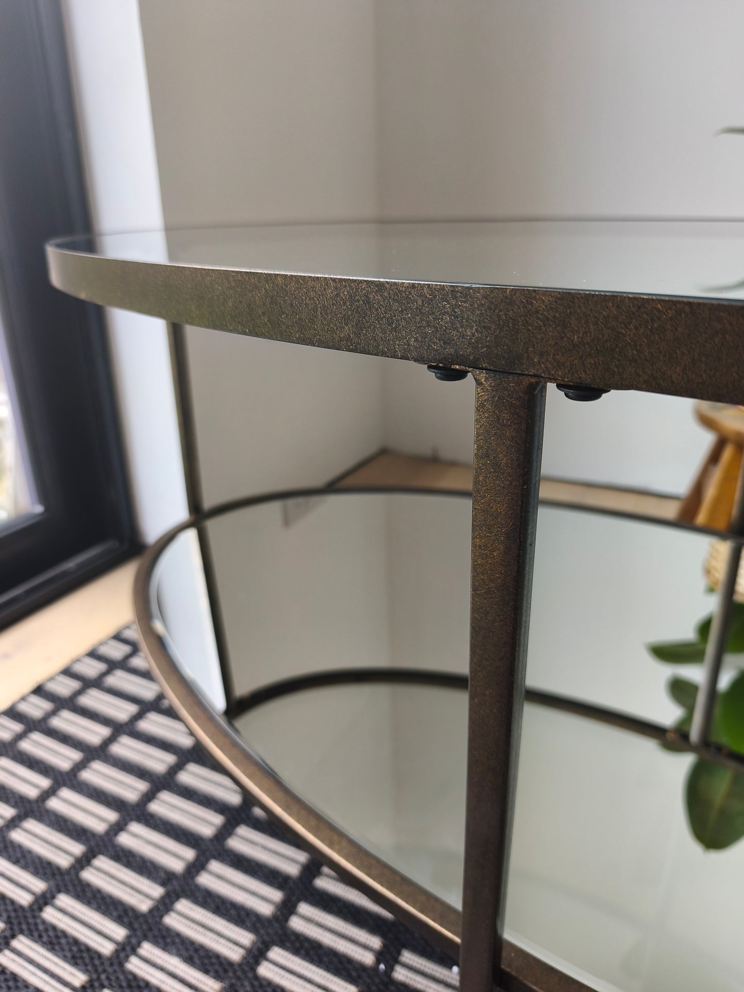 Oval Glass Coffee Table in bronze frame