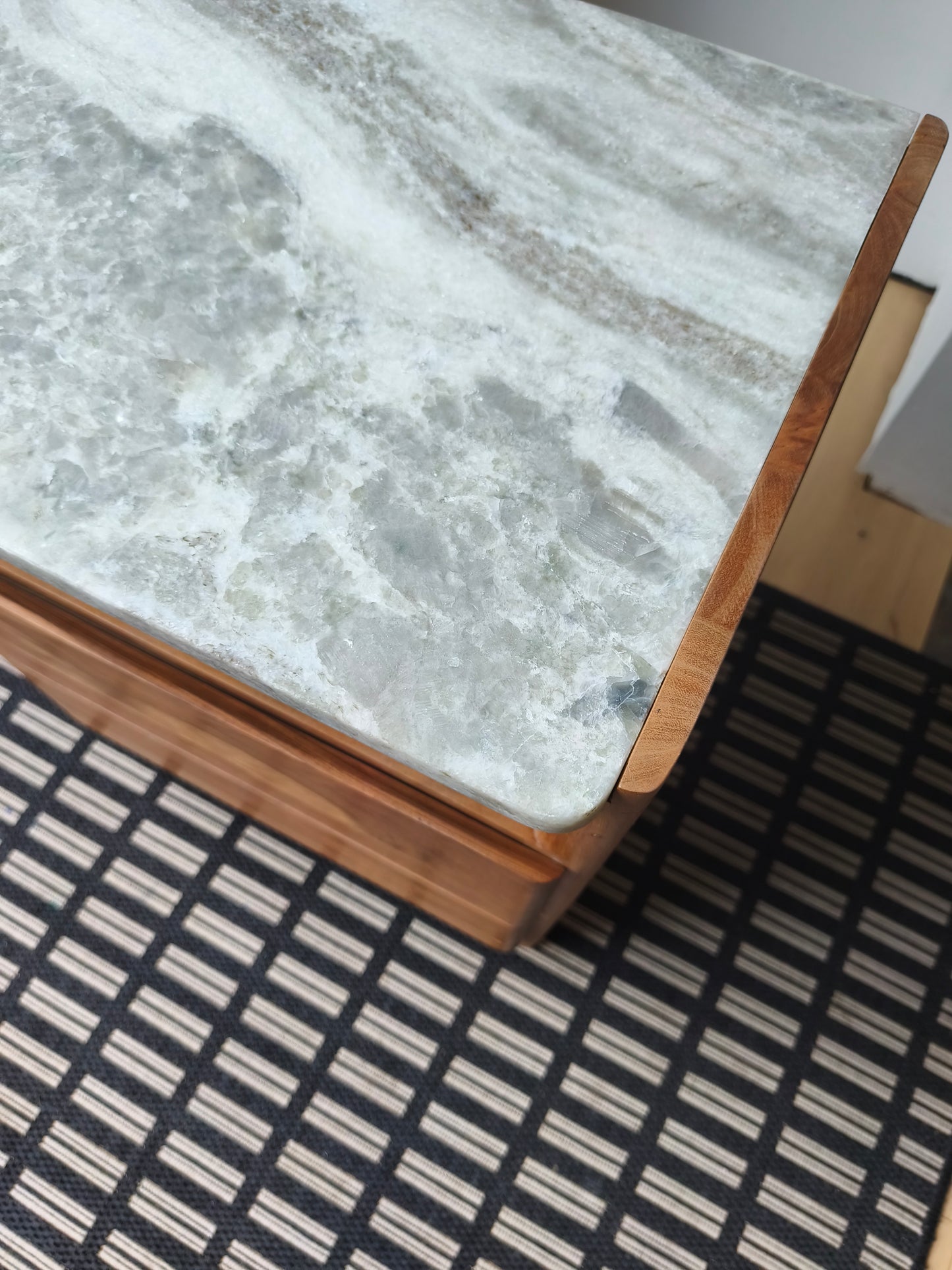 Solid Acacia Wood and Marble Top Bedside Table with 2 Drawers