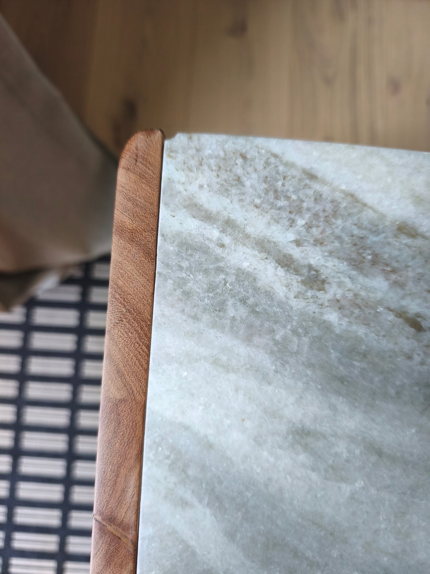 Solid Acacia Wood and Marble Top Bedside Table with 2 Drawers