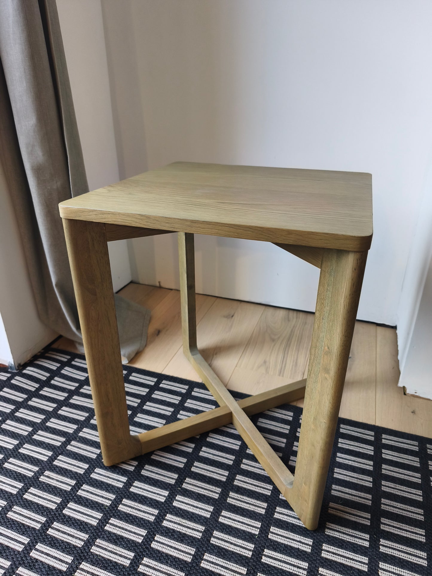 Square Oak and Crossed Legs Side Table