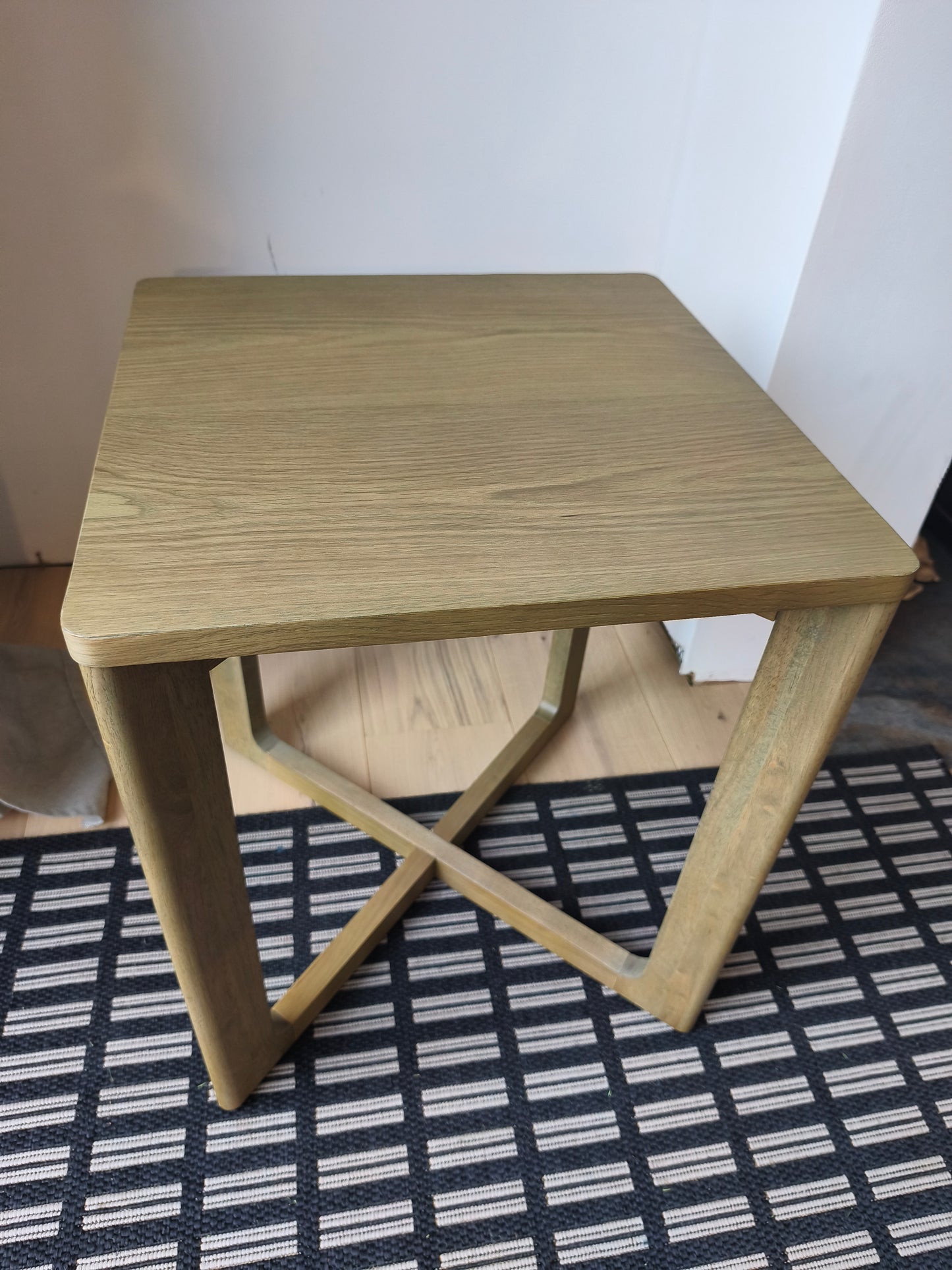 Square Oak and Crossed Legs Side Table