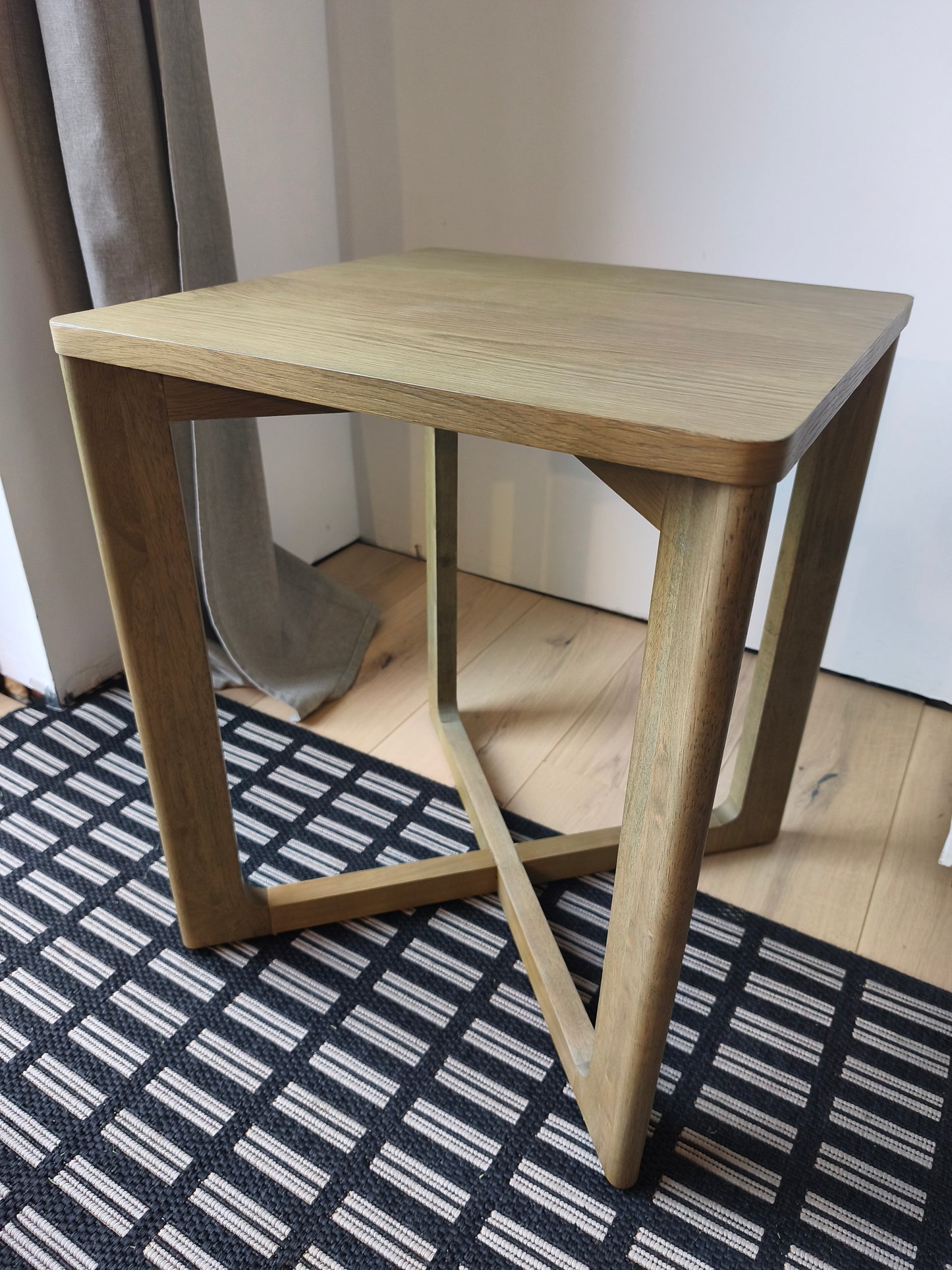 Square Oak and Crossed Legs Side Table