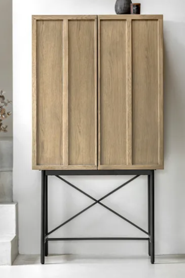 2 Door Panelled Wood Drinks Cabinet - Sideboard in light wood