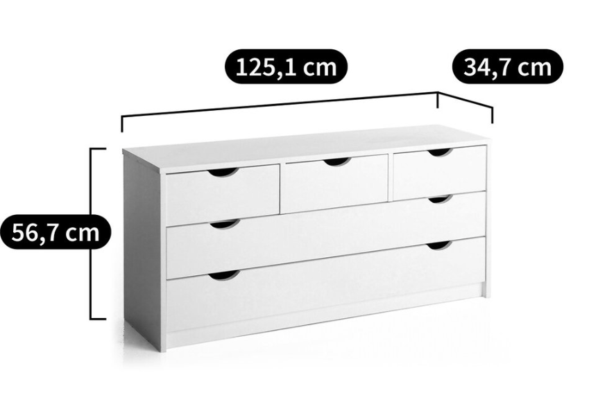 Pine Chest of 5 drawers in White